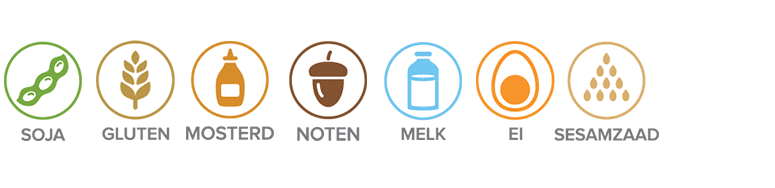 Allergenen vegetarische burger: soja, gluten, mosterd, noten, melk, ei en sesamzaad